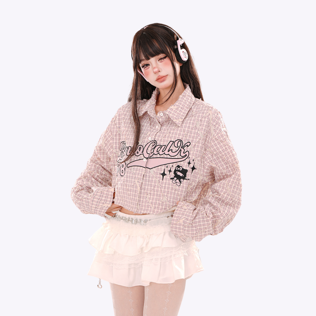 Image of Retro Plaid Crop Shirt